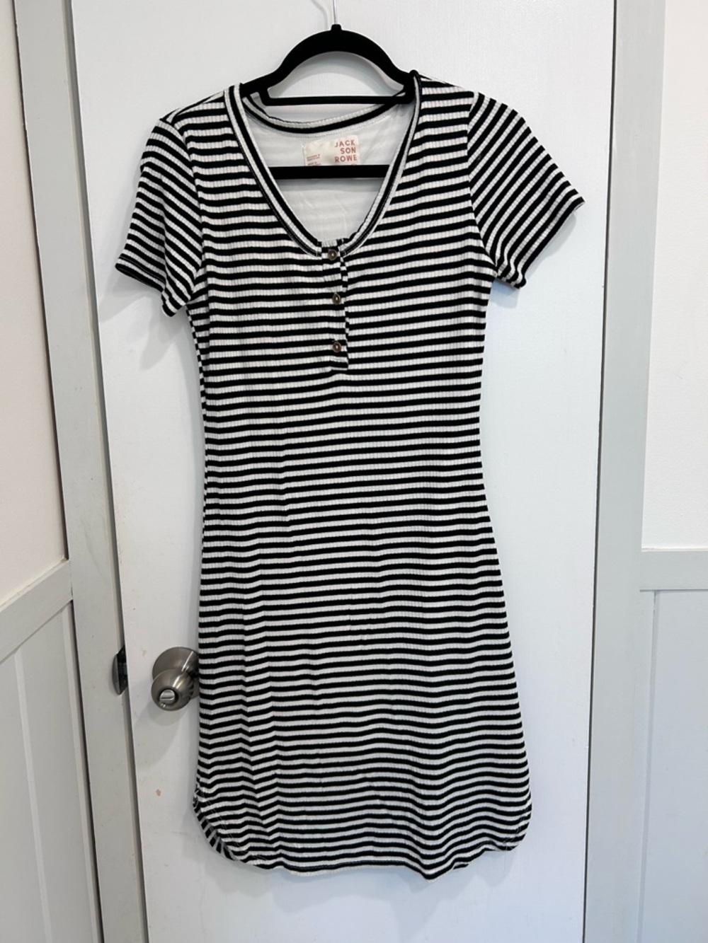 Jackson Rowe Striped Black & White Short Sleeve Knit Dress
